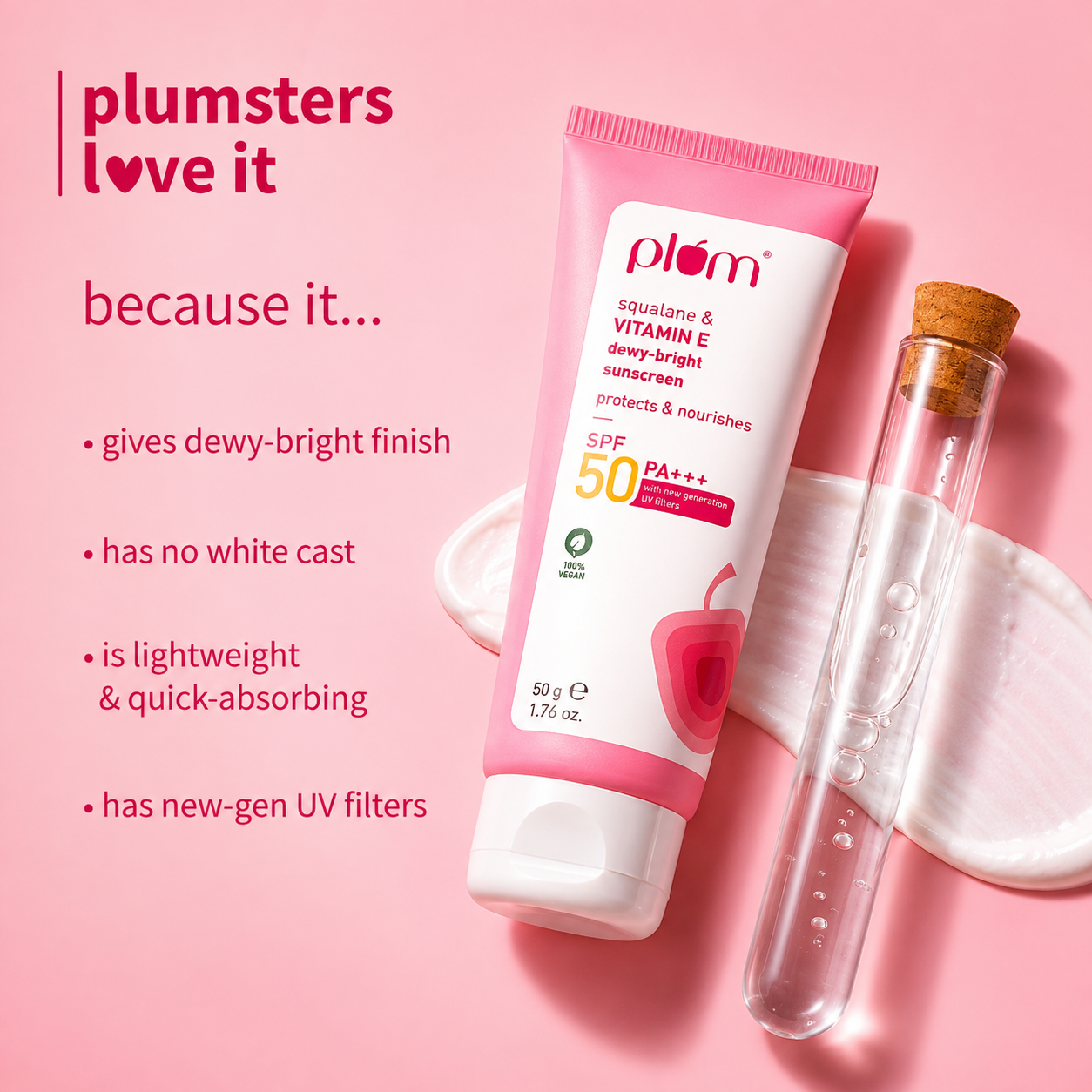 Plum Squalane & Vitamin E SPF 50 PA+++ Dewy-Bright Sunscreen - Image 2